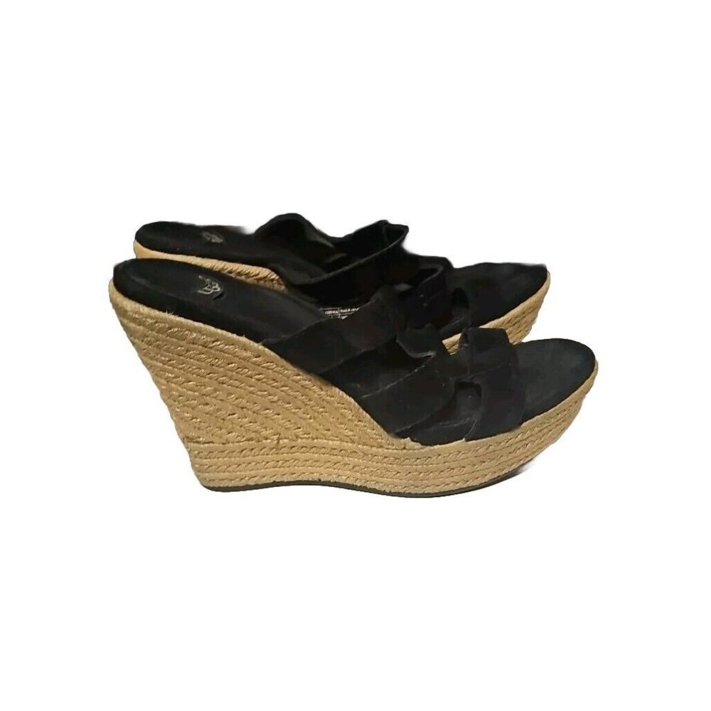 Ugg Suede Sandals Platform Espadrilles Slip On Strappy Size 8